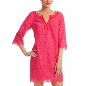 🇪🇸 Trina Turk lace dress pink scalloped hem lined floral size 0